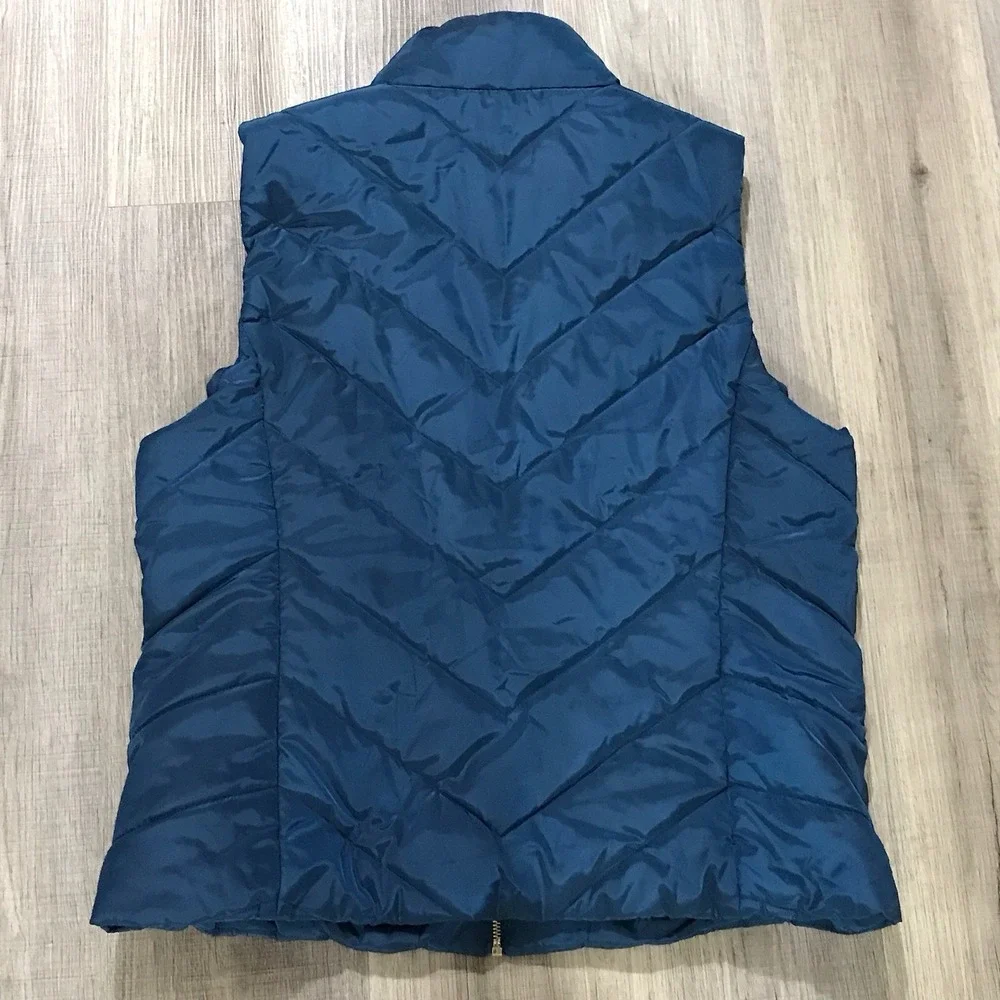 Michael Kors Women's Quilted Puffer X-Large Vest Teal Blue MK Logo Zip Up Jacket